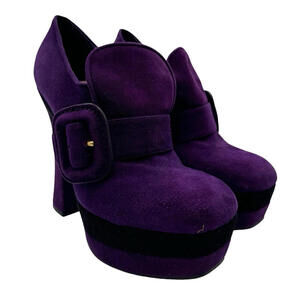 Miu Miu Suede Buckle Block Heel Platform Pumps Purple Size 38.5 EU | 8.5 US